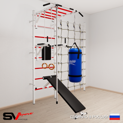 Шведская стенка Sv Sport усиленная 65410 (Турник рукоход/Брусья/Скамья/Канат/Кольца/Цепь/Мешок 15кг/Канатный лаз)