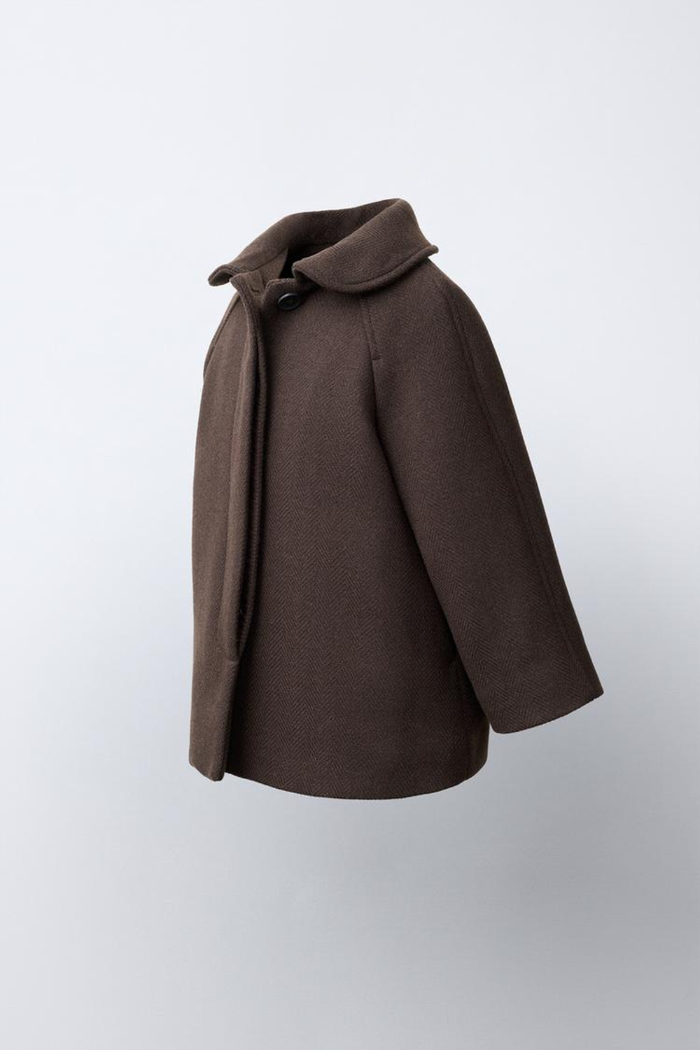 ZARA ПАЛЬТО ИЗ ШЕРСТЯНОЙ ТКАНИ MANTECO, ШОКОЛАДНЫЙ