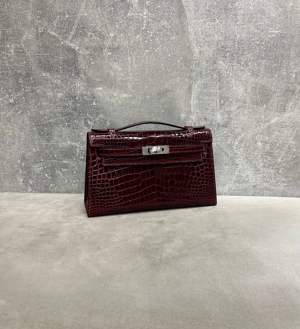 Сумка Hermes Kelly Pochette Rouge H Shiny Crocodile Palladium Hardware