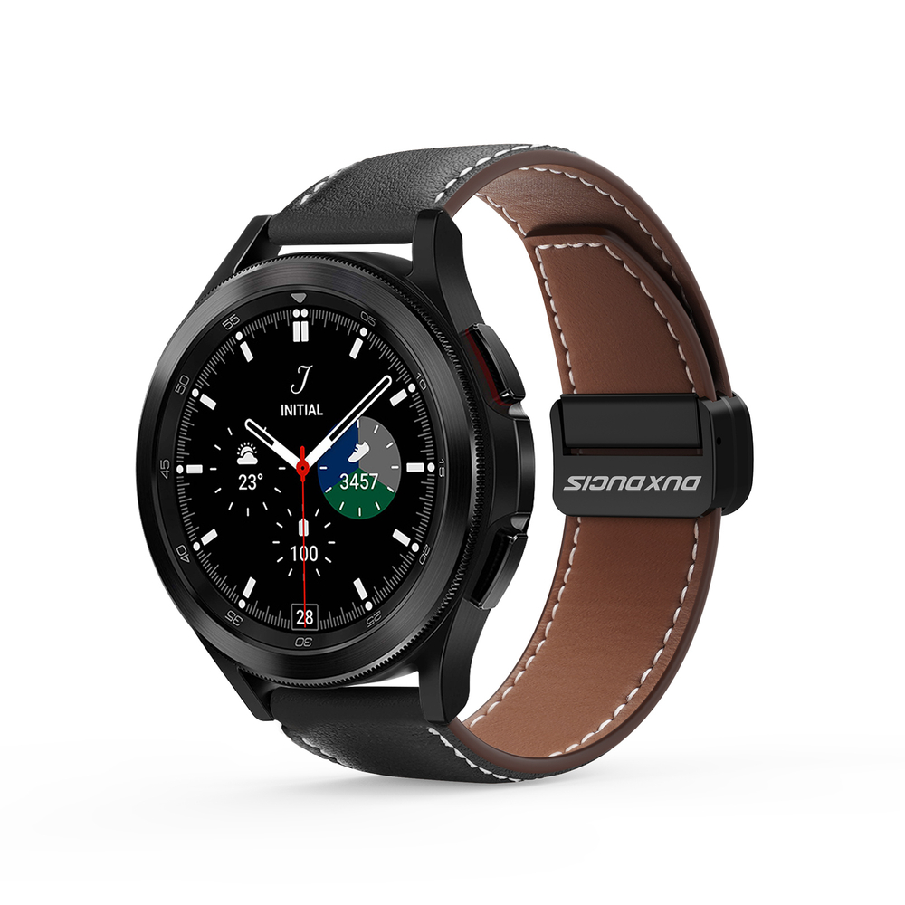 Ремешок из натуральной кожи черного цвета от Dux Ducis для часов Samsung Galaxy Watch 3, 4, 5, 6 и 7 (размер крепления 20мм), серия YA Series
