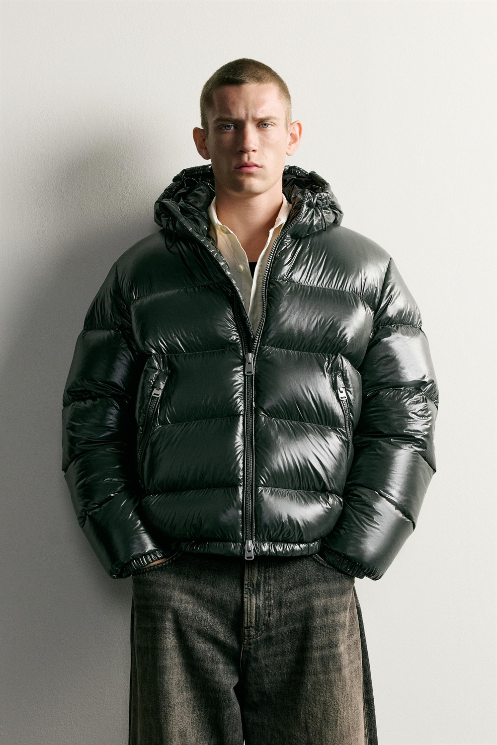 ZARA ПУХОВИК 80/20 WATER REPELLENT, ТЕМНЫЙ ХАКИ