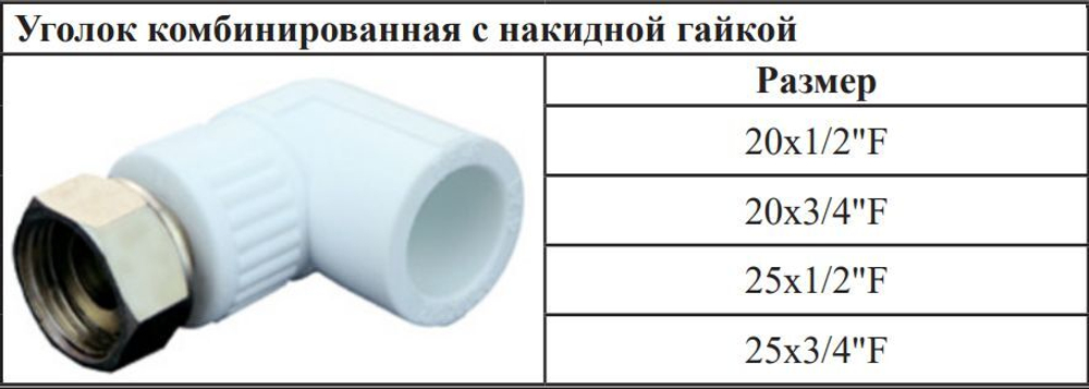Угольник полипропиленовый 25 мм × 3/4″ с накидной гайкой