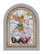 Георгий Победоносец, икона арочная, белое дерево, эмаль 57х75