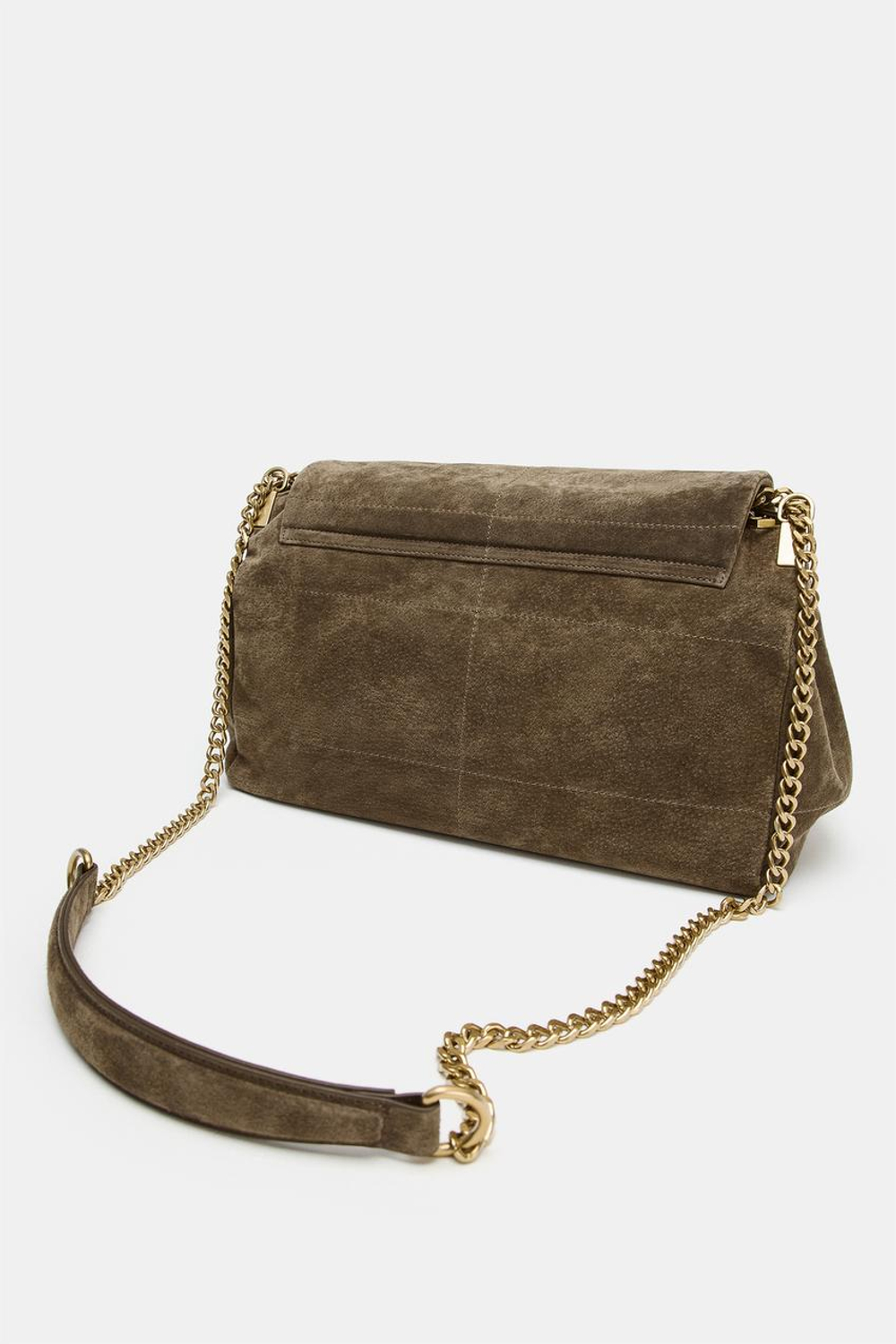 ZARA КОЖАНАЯ СУМКА НА ПЛЕЧО С КЛАПАНОМ, ЗЕЛЕНЫЙ ХАКИ