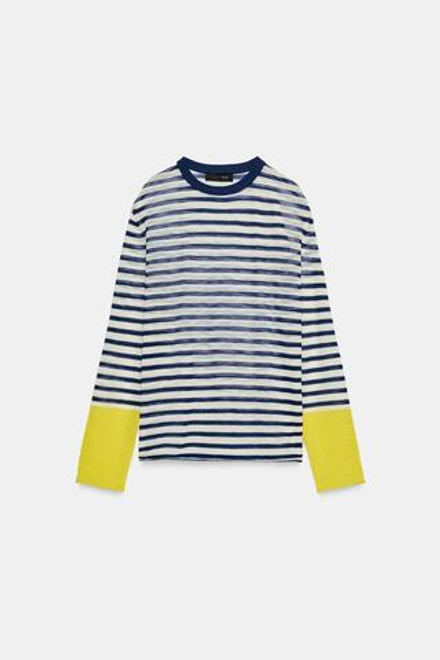 ZARA СВИТЕР В ПОЛОСКУ, ТЕМНО-СИНИЙ/БЕЛЫЙ