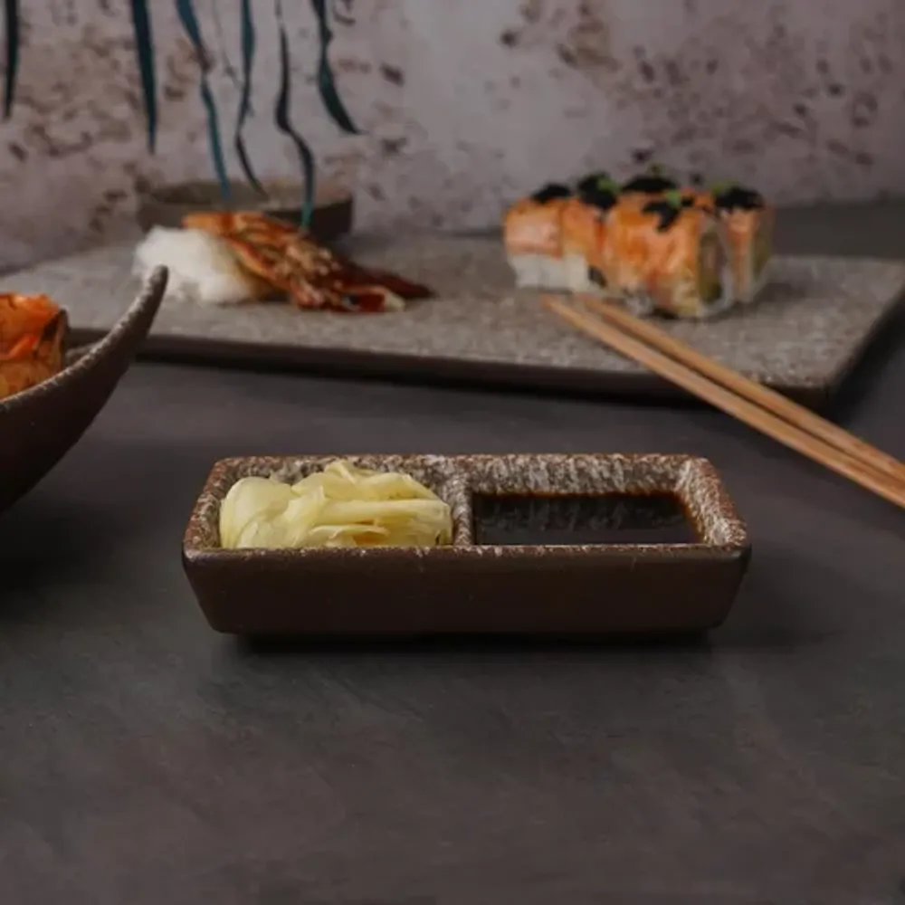 Соусник 44 мл 11,5*7*2,5 см прямоуг. двойной фарфор Brown Untouched Taiga P.L. Proff Cuisine [1]