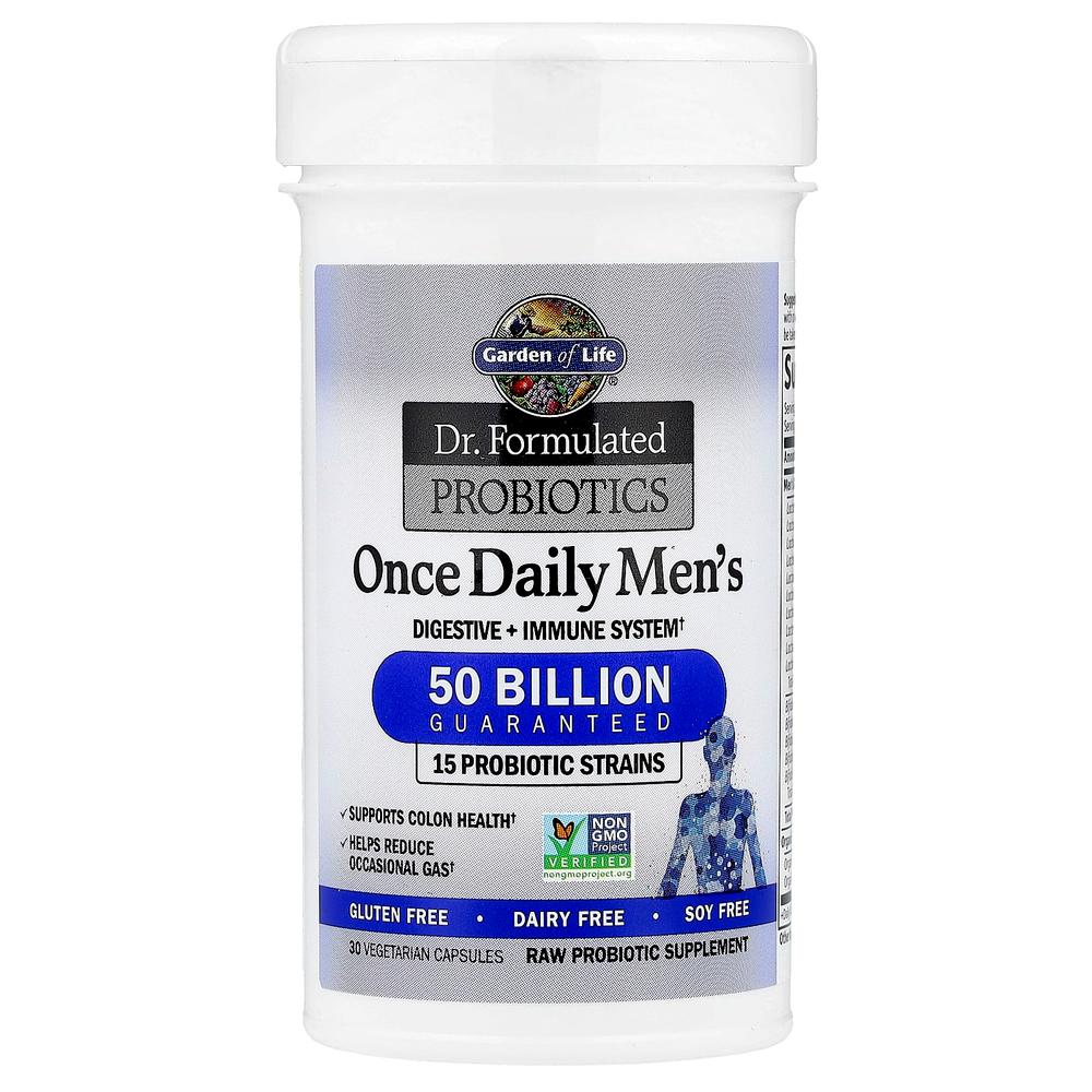 Garden of Life, Dr. Formulated Probiotics, пробиотики, одна таблетка в день для мужчин, 50 миллиардов бактерий,30 растительных капсул
