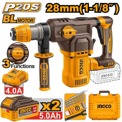 Аккумуляторный перфоратор BL 20В, 4,5Дж 2хАКБ 5Ач и ЗУ 4А INGCO CRHLI202862 INDUSTRIAL