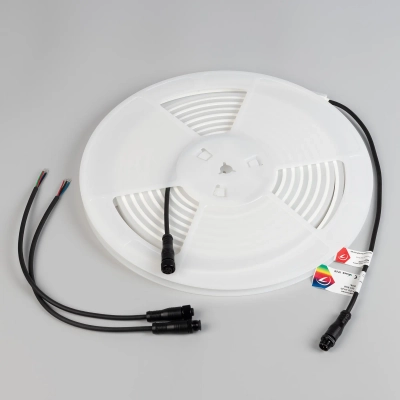 Лента герметичная WAVE-TOP-PU-H120-10x10mm 24V RGB (10 W/m, IP68, 5m, wire x2) (Arlight, Вывод боковой, 3 года)