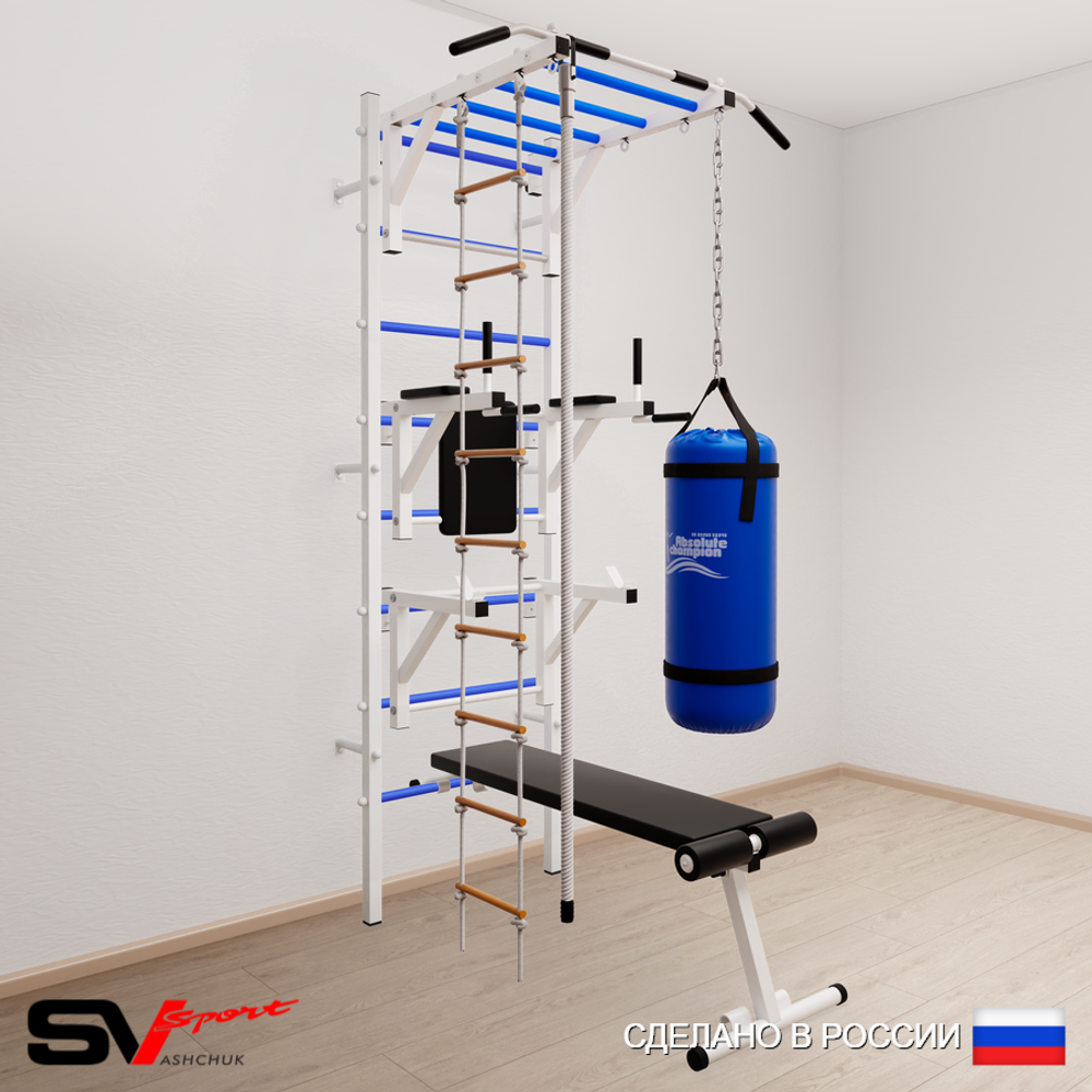 Шведская стенка Sv Sport усиленная 6653 (Турник рукоход/Брусья/Стойка/Скамья/Канат/Лестница/Цепь/Мешок 30кг)