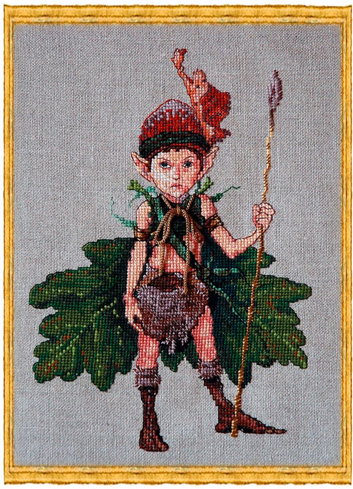Набор для вышивания нитками Nimue, Lutin des Chênes (Эльф дубового листа), 16х23 см