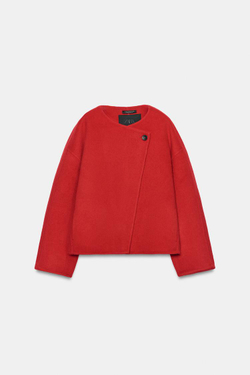 ZARA КОРОТКОЕ ПАЛЬТО ИЗ СМЕСОВОЙ ШЕРСТИ — ZW COLLECTION, КРАСНЫЙ