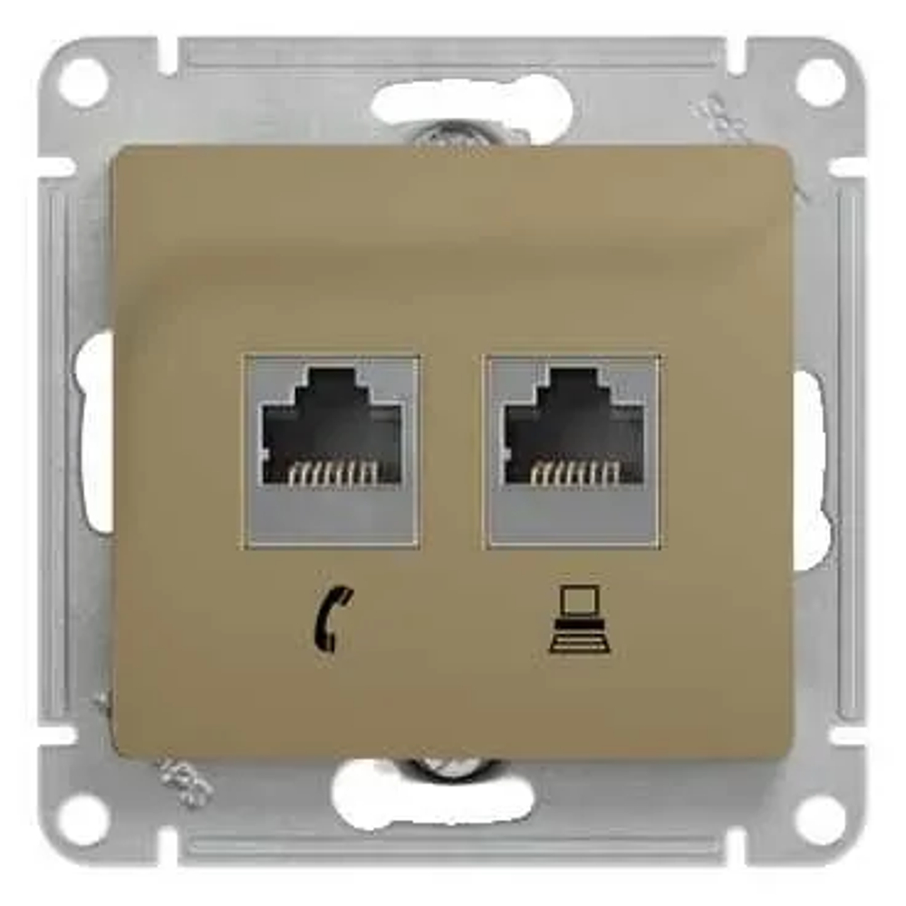 GLOSSA РОЗЕТКА двойная RJ11+RJ45 кат.5e, механизм, ТИТАН