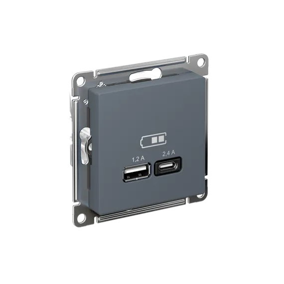 Розетка с USB A+C Systeme Electric AtlasDesign Грифель ATN000739