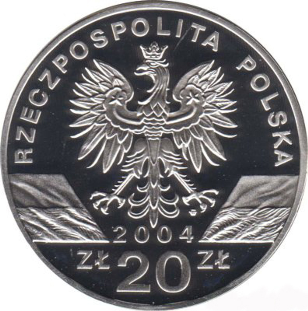 20 злотых Морская свинья (животный мир) 2004 год, Польша. Серебро. PROOF