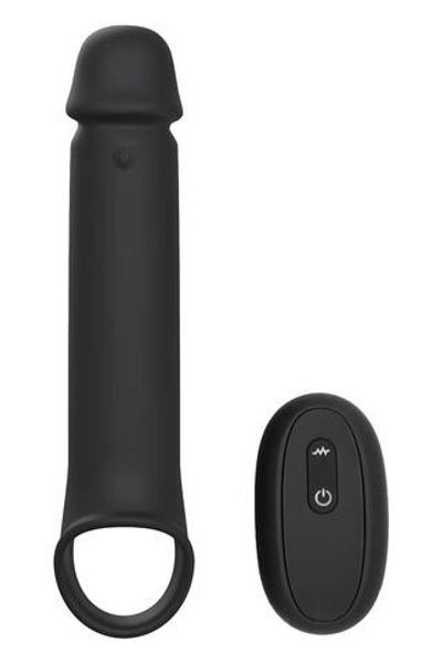 Черная насадка-удлинитель с вибрацией Vibrating Extender With Remote (Цвет: черный)