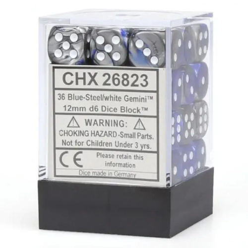 Chessex 36-D6 set Gemini Blue Steel/White