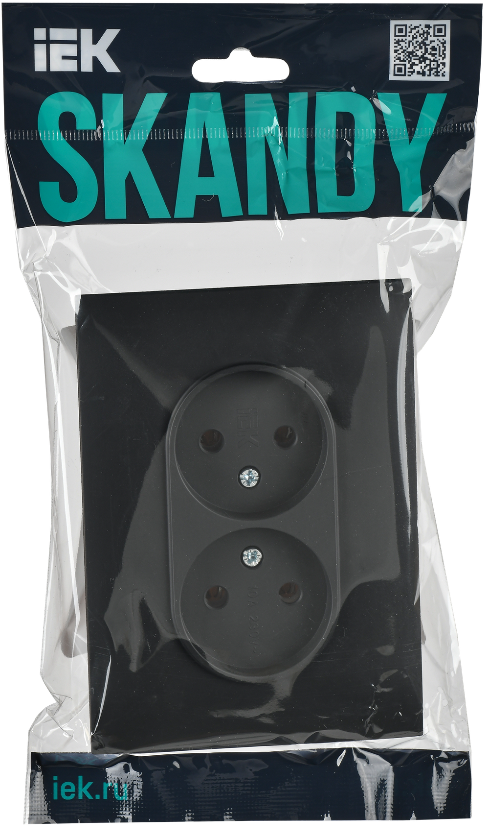 SKANDY Розетка 2-местная без заземления без защитных шторок 10А в сборе SK-R10G графит IEK