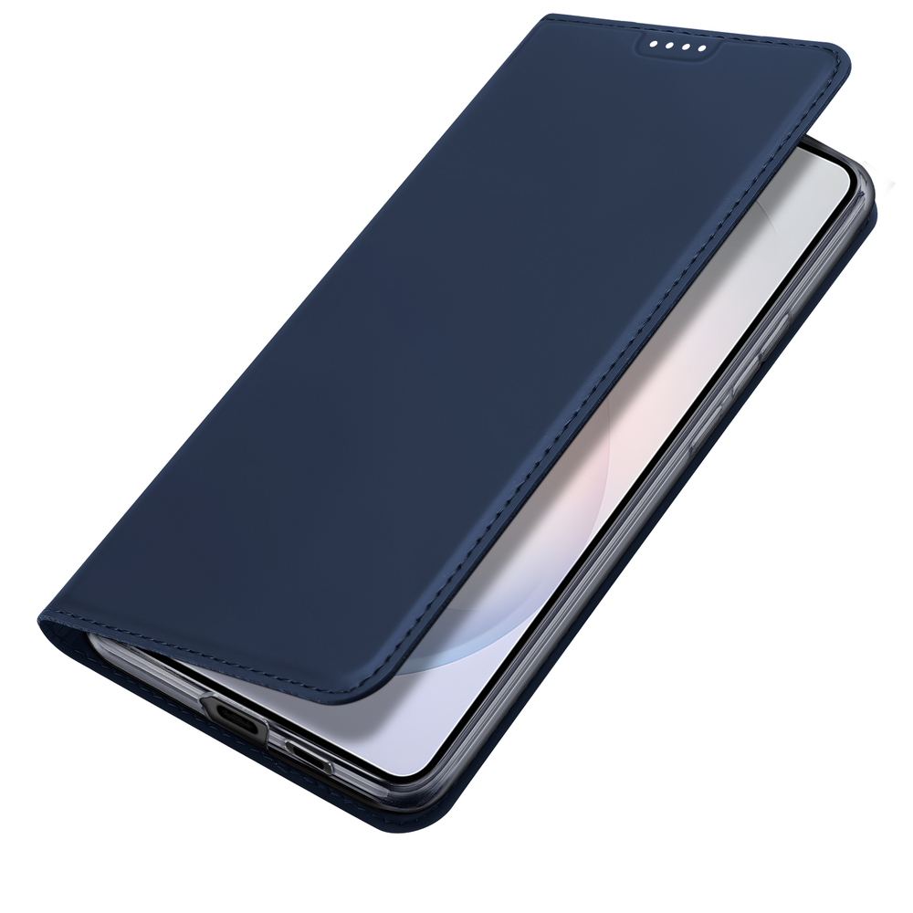 Чехол книжка из кожи синего цвета для Samsung Galaxy S26, серия Skin Pro Series от Dux Ducis