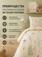 Пододеяльник 175х210 2-спальный Поплин Хлопок Гуси на зеленом фоне