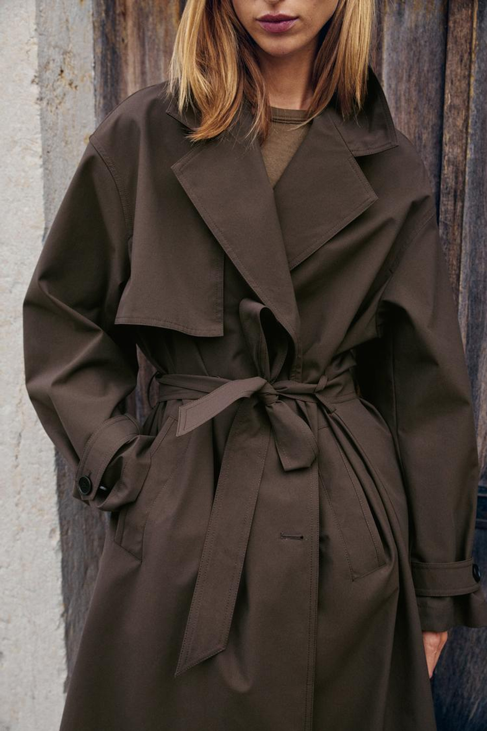 ZARA ТРЕНЧ С ПОЯСОМ WATER REPELLENT WINDPROOF, КОРИЧНЕВЫЙ