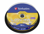 Оптический диск Verbatim DVD+RW 4.7GB 4X SERL Matt Silver, Spindle, 10 шт
