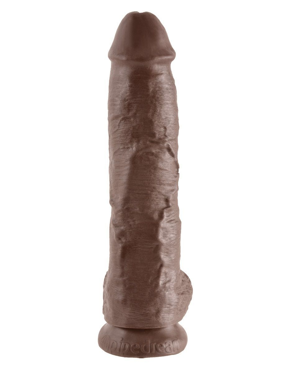 Большой коричневый фаллоимитатор с мошонкой 10 Cock with Balls на присоске - 25,4 см. (Цвет: коричневый)