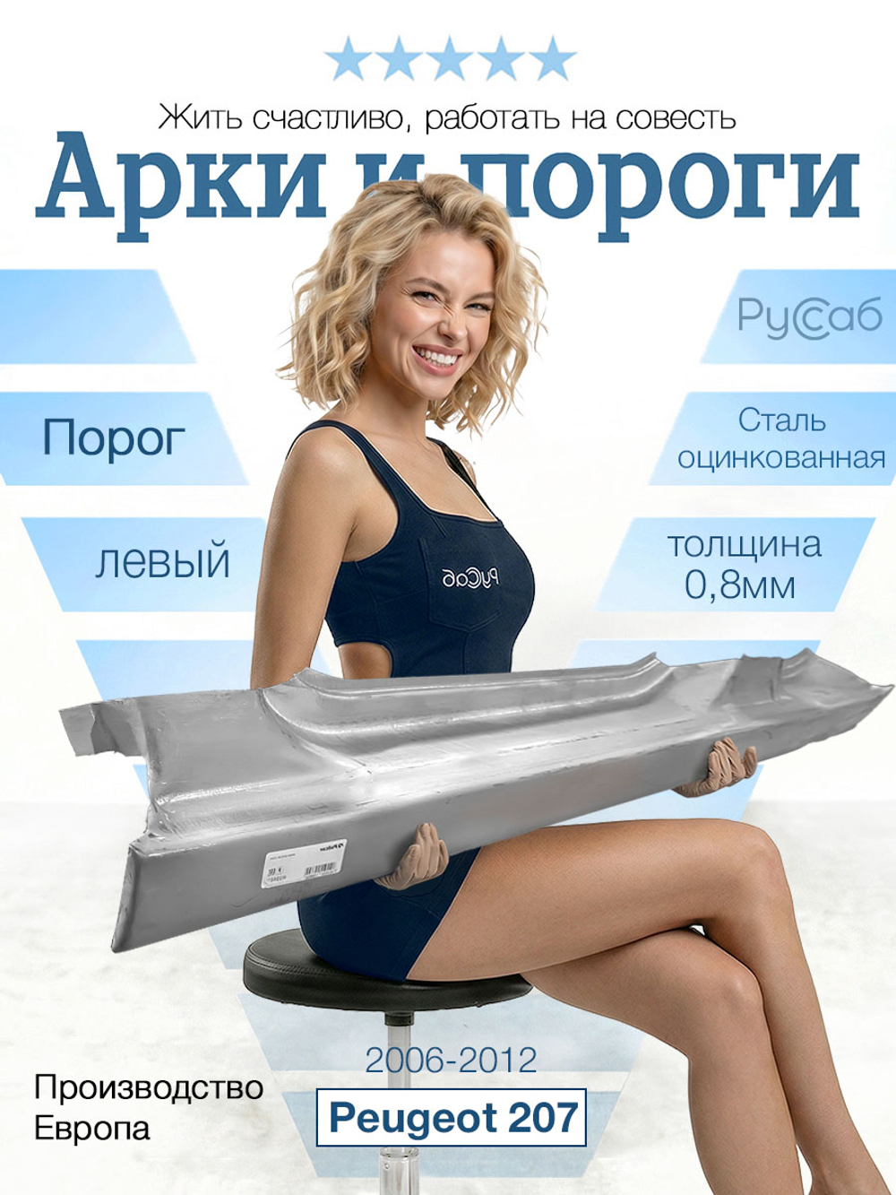 Порог левый Peugeot 207 2006-2012 (Polcar)