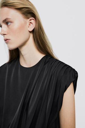 Massimo Dutti Асимметричный, драпированный топ со сборками - Limited Edition, черный