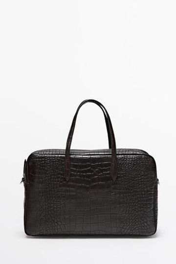 Massimo Dutti Дорожная сумка с текстурой кожи, коричневый
