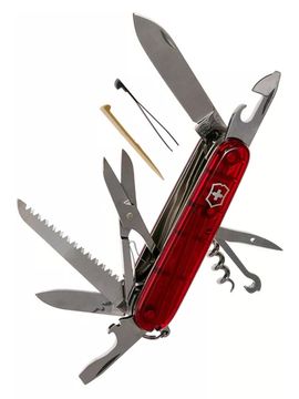 Нож перочинный VICTORINOX Huntsman, 91 мм, 15 функций, полупрозрачный красный