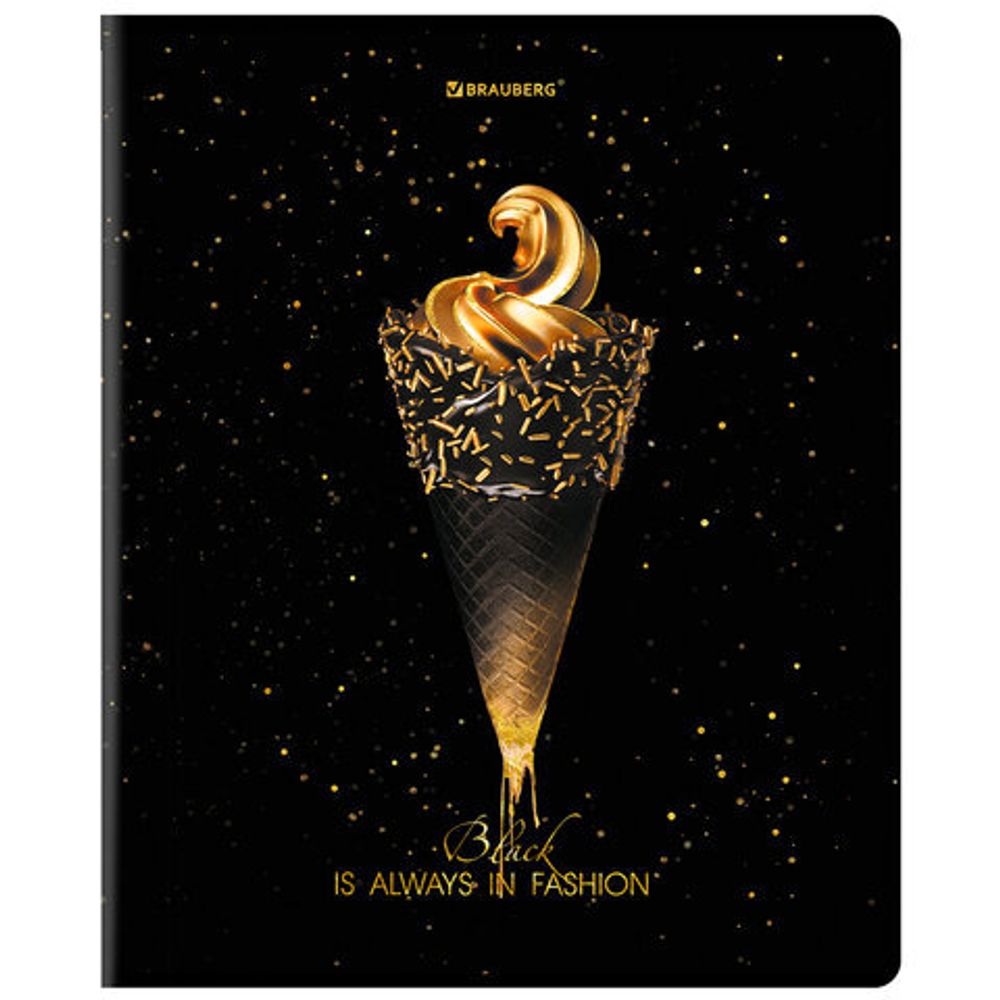 Тетрадь А5, 48 л., BRAUBERG, скоба, клетка, матовая ламинация, фольга, "Black&Gold", 404370, 5шт