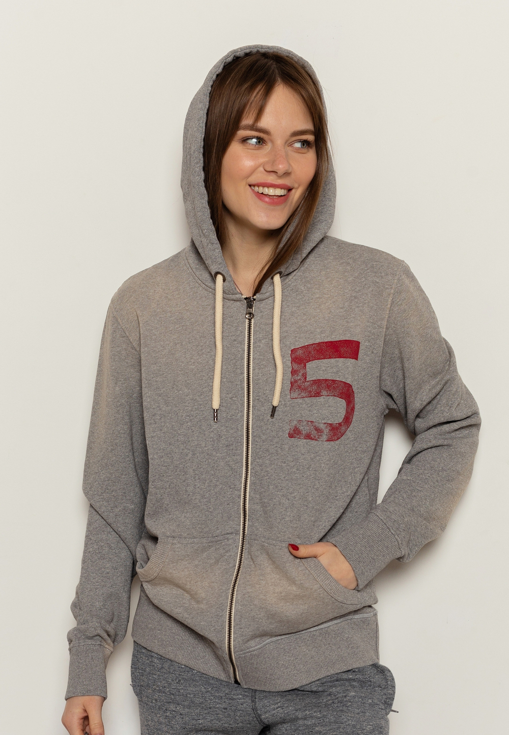 Худи на молнии Bowery NYC "Five" Spray Grey Melange