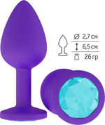 Маленькая фиолетовая пробка с голубым кристаллом ONJOY Silicone Collection (Цвет: фиолетовый с синим)