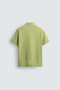 ZARA ПОЛО REGULAR FIT ИЗ ХЛОПКА С РЕЛЬЕФНЫМ УЗОРОМ, ЛАЙМОВЫЙ