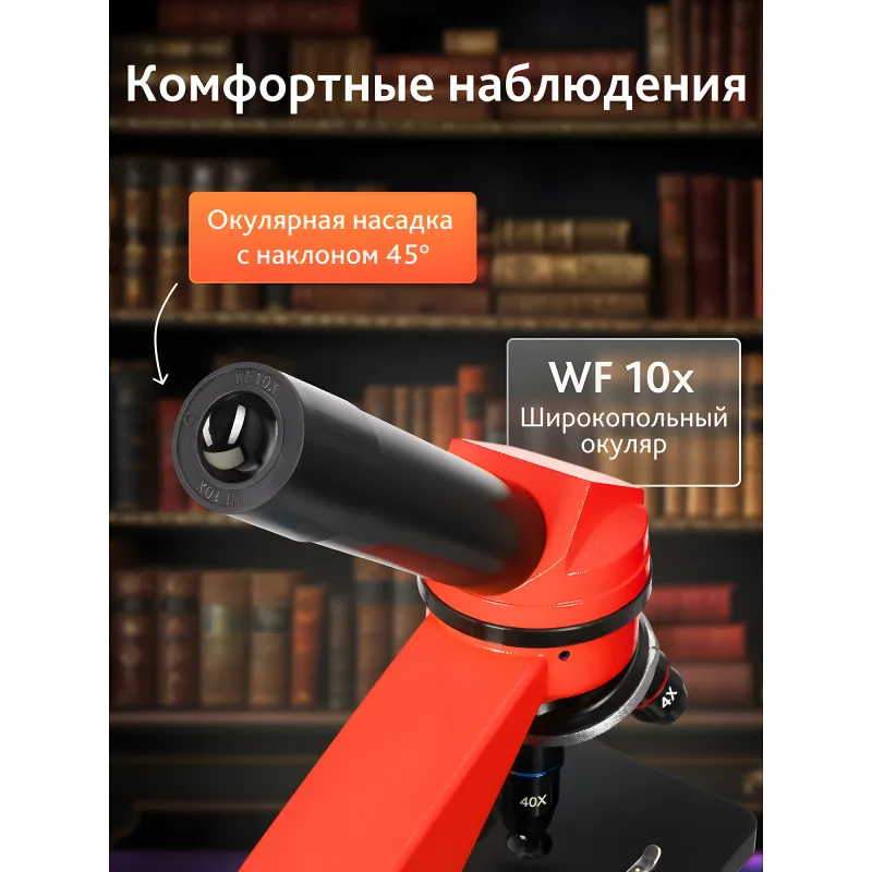 Микроскоп Levenhuk Rainbow 2L Orange\Апельсин - окулярная насадка WF 10x крупным планом