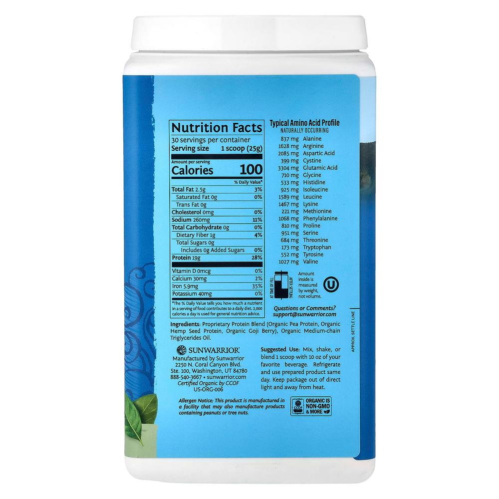 Sunwarrior, Warrior Blend, протеин, без добавок, 750 г (1,65 фунта)