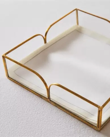 ZARA HOME СТЕКЛЯННЫЙ ДЕРЖАТЕЛЬ ДЛЯ САЛФЕТОК С МЕТАЛЛИЧЕСКОЙ ОТДЕЛКОЙ, ЗОЛОТОЙ