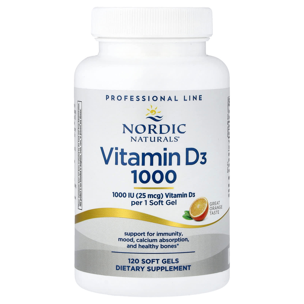 Nordic Naturals, витамин D3, 1000 мкг (1000 МЕ), 120 капсул
