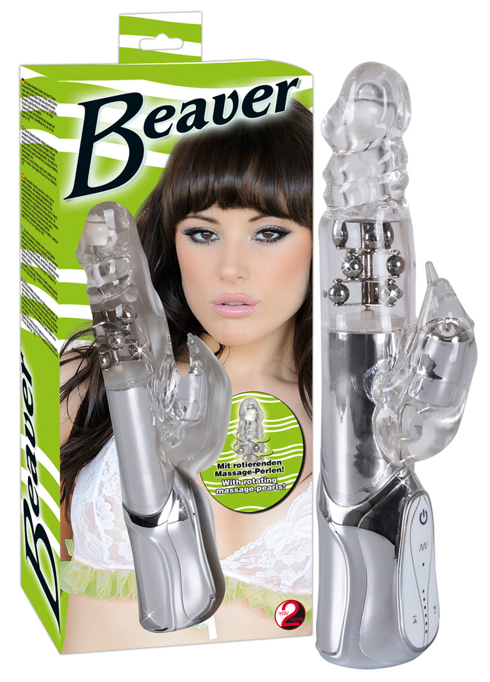 Вибратор Eclipse Beaver с бусинами - 24,5 см. (Цвет: прозрачный)