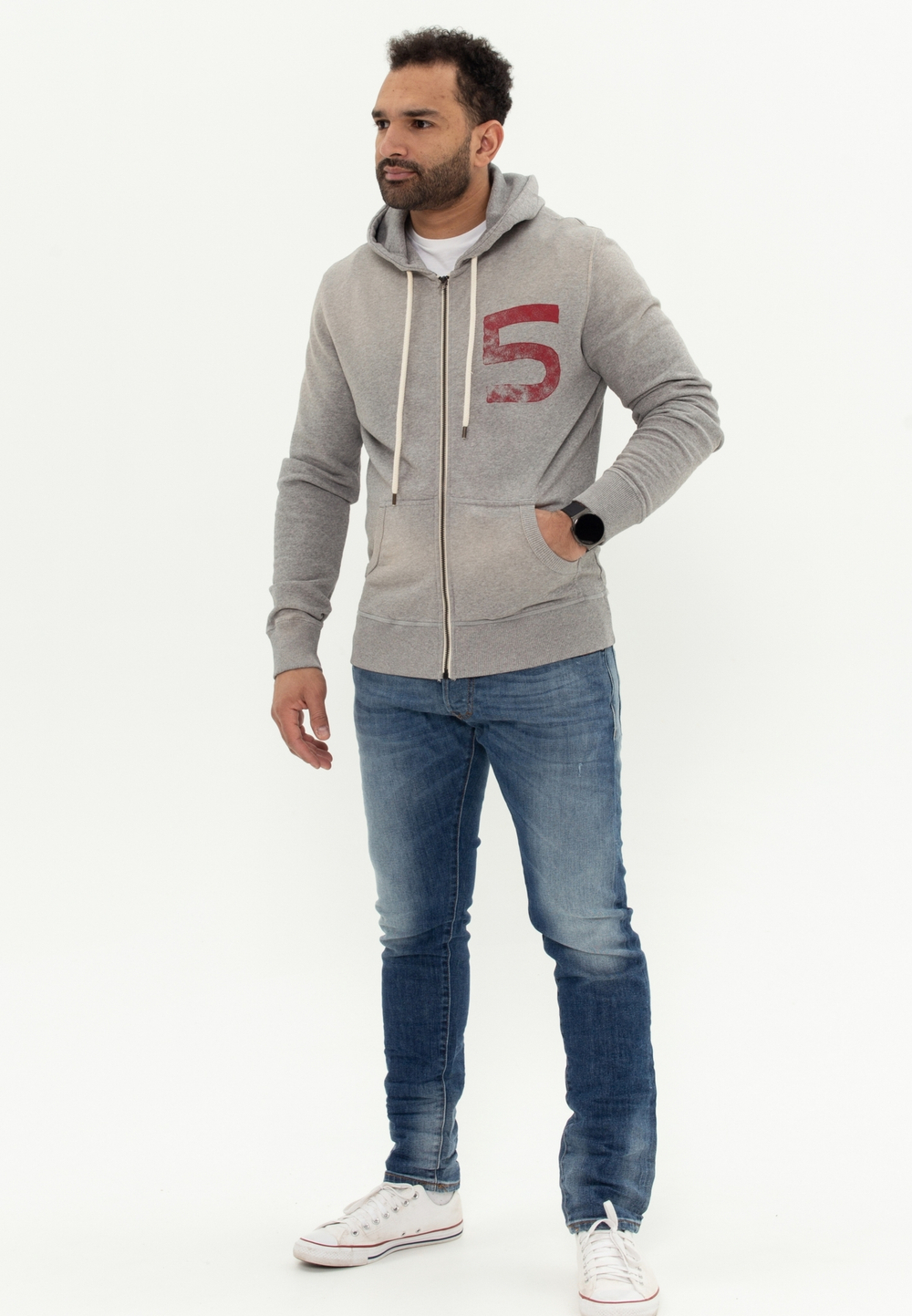 Худи на молнии Bowery NYC "Five" Spray Grey Melange