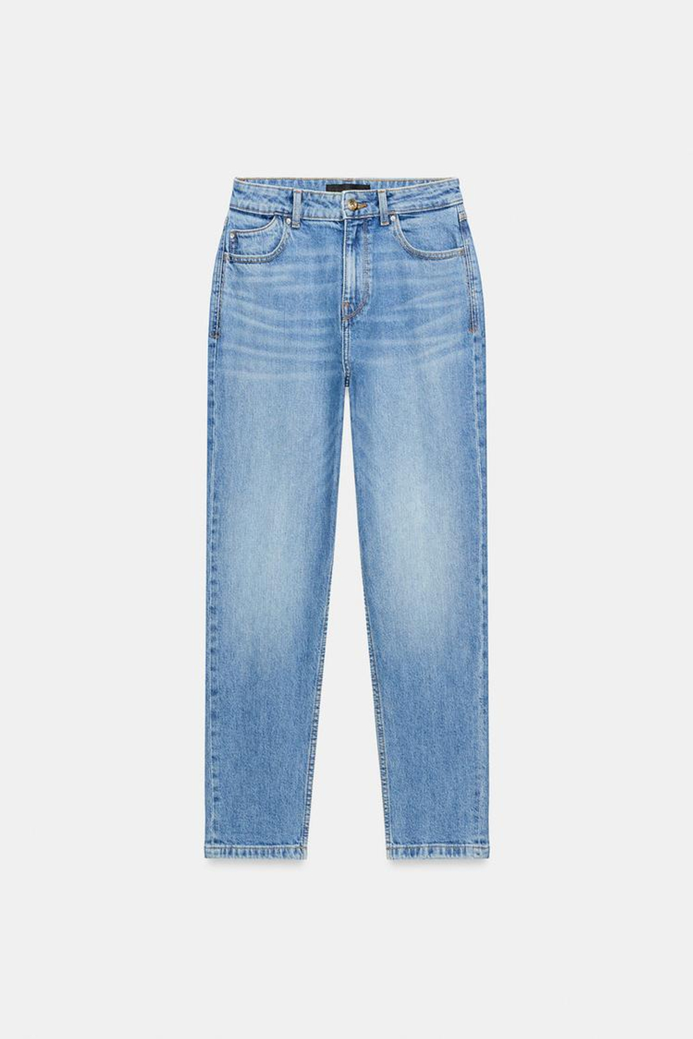 ZARA ДЖИНСЫ Z1975 MOM FIT С ВЫСОКОЙ ПОСАДКОЙ, ВЫЦВЕТШИЙ СИНИЙ