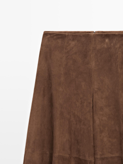 Massimo Dutti Расклешенные брюки из замши и кожи, коричневый