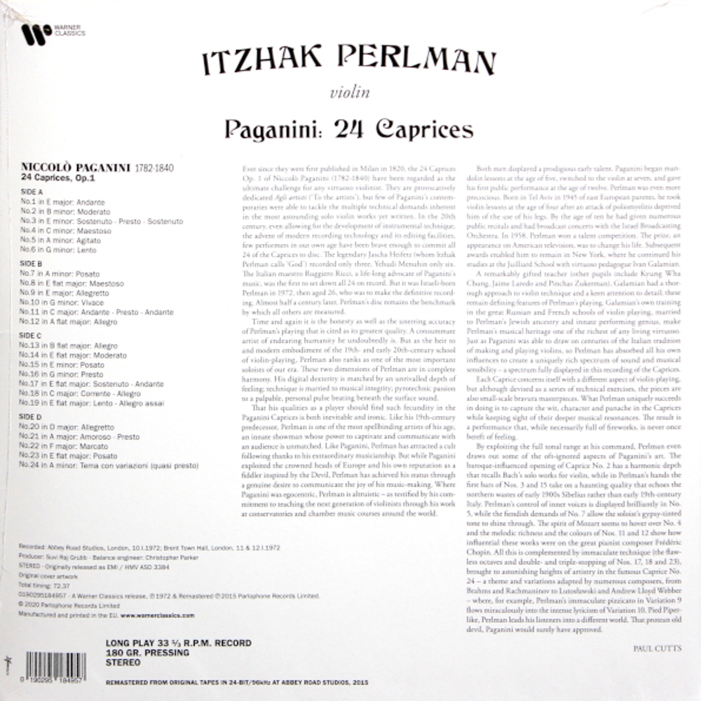 Itzhak Perlman / Paganini: 24 Caprices (2LP)