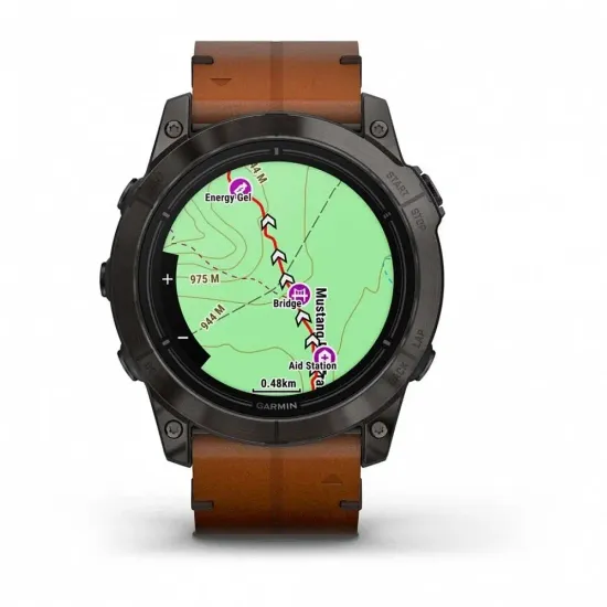Смарт-часы GARMIN Epix PRO (Gen 2) Sapphire Edition 51 мм, титановый угольно-серый, DLC, коричневый кожаный ремешок