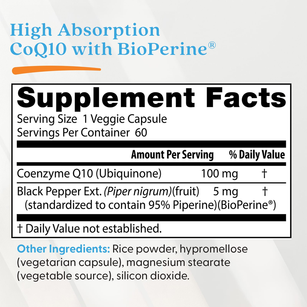 Doctor's Best, коэнзим Q10 с высокой степенью всасывания, с BioPerine, 100 мг, 60 вегетарианских капсул