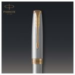 Ручка перьевая PARKER "Sonnet Core Stainless Steel GT", корпус серебристый, позолоченные детали, черная, 1931504