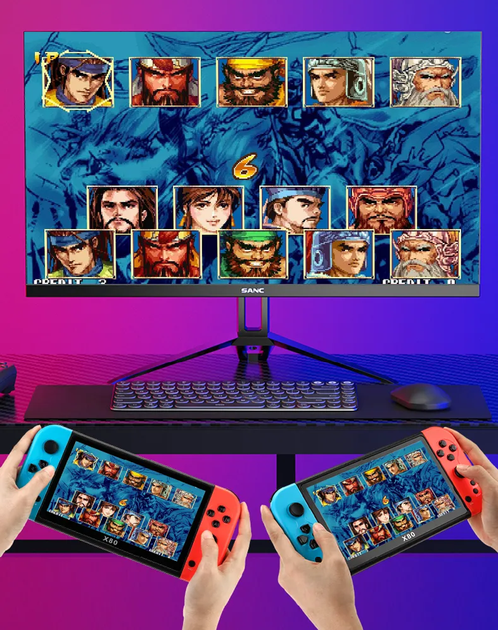 Портативная игровая приставка X80 16 GB, 20000 встроенных ретро-игр, 7,0 дюймовый экран, сини-красный