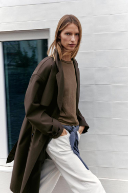 ZARA ТРЕНЧ С ПОЯСОМ WATER REPELLENT WINDPROOF, КОРИЧНЕВЫЙ