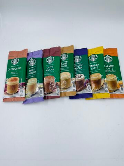 Starbucks кофе растворимый 7 вкусов (Caffe Mocha, Vanilla, White Mocha, Cappuccino, Caramel, Caffe Latte, Hazelnut), 7 саше-пакетиков, 149.5 г (Турция)
